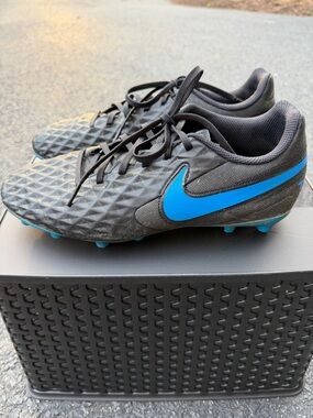 Nike Black Cleats with Bright Blue Swoosh